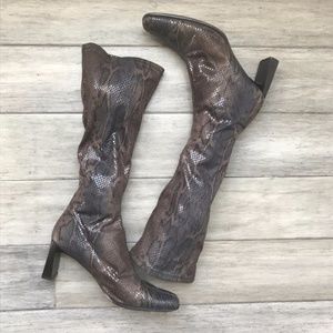 Rebeca Sanver Snakeskin Embossed High Heel Boots